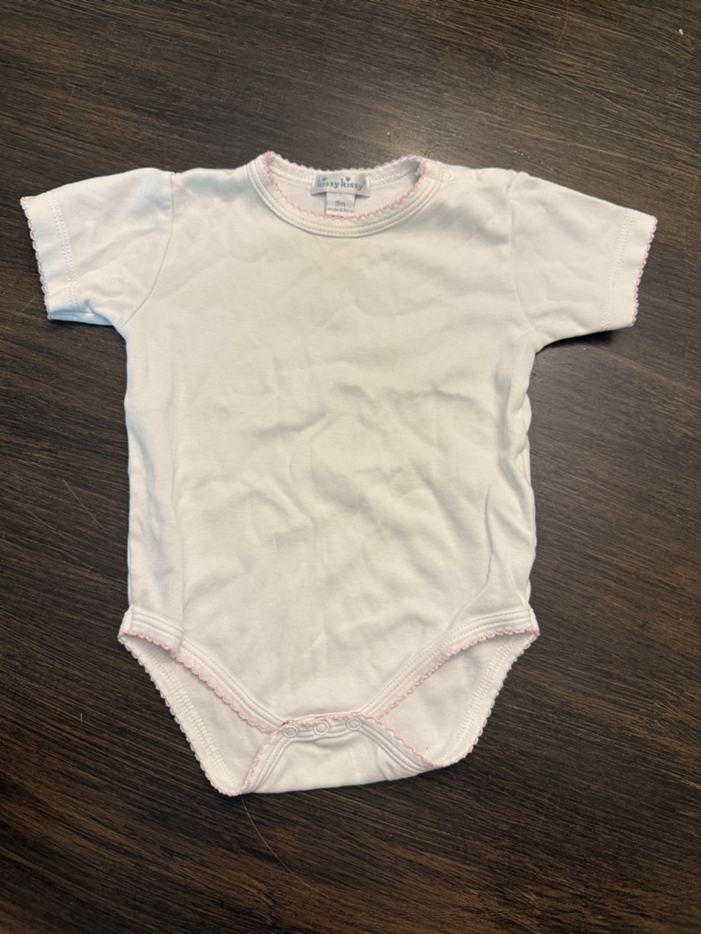Kissy Kissy White One-Piece Bodysuit with Pink Trim